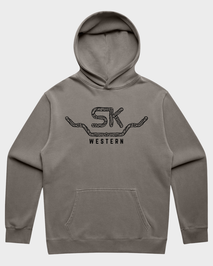 SK Western tooled leather Relax Faded Hoodie